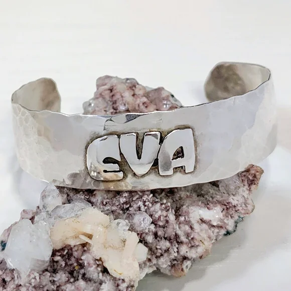 Gail Bird/Yazzie Johnson Personalized EVA Sterling Silver Hammered Cuff Bracelet - Picture 10 of 10